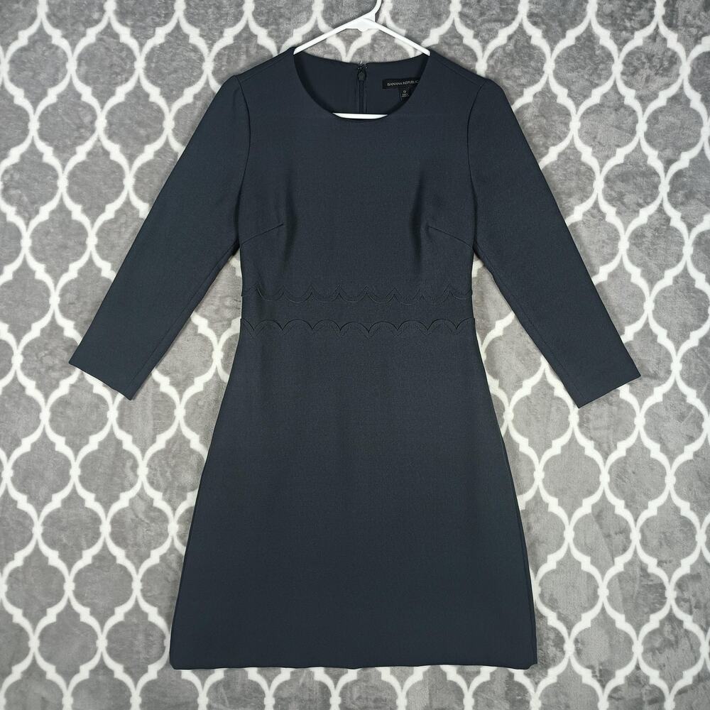 Classic Women's Long Sleeve Shift Dress - Navy